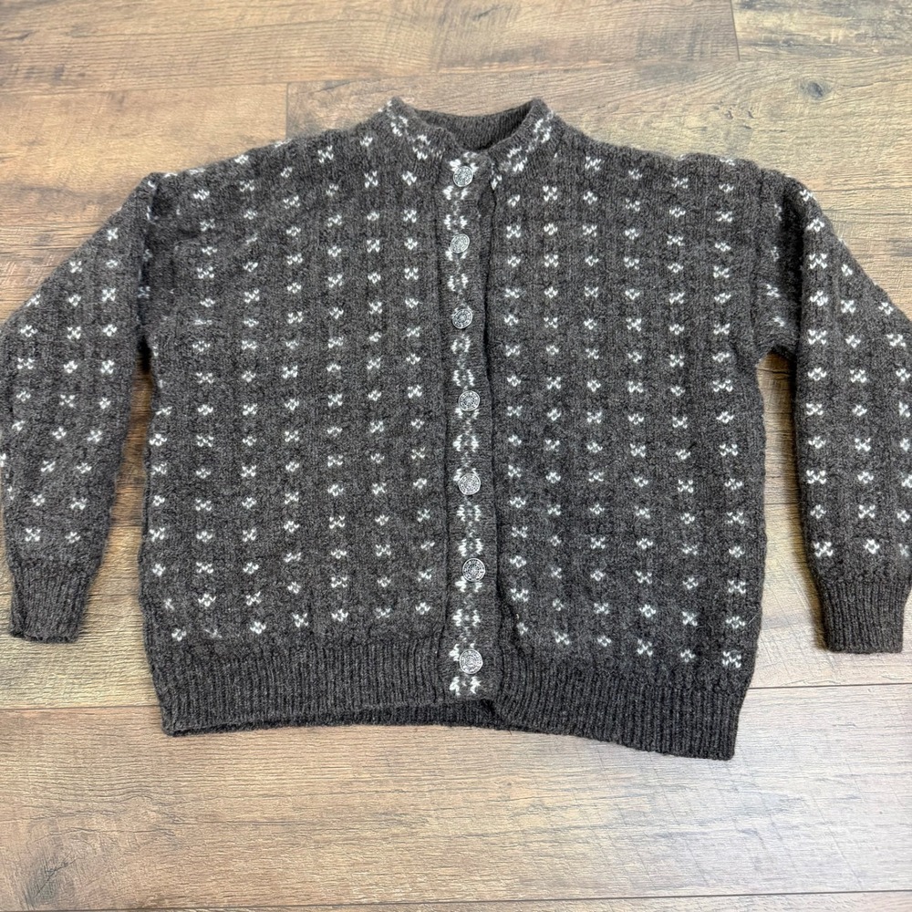 Alps Vintage 100% Wool Fair Isle Cardigan Sweater Brown Womens‎ XL Made in USA